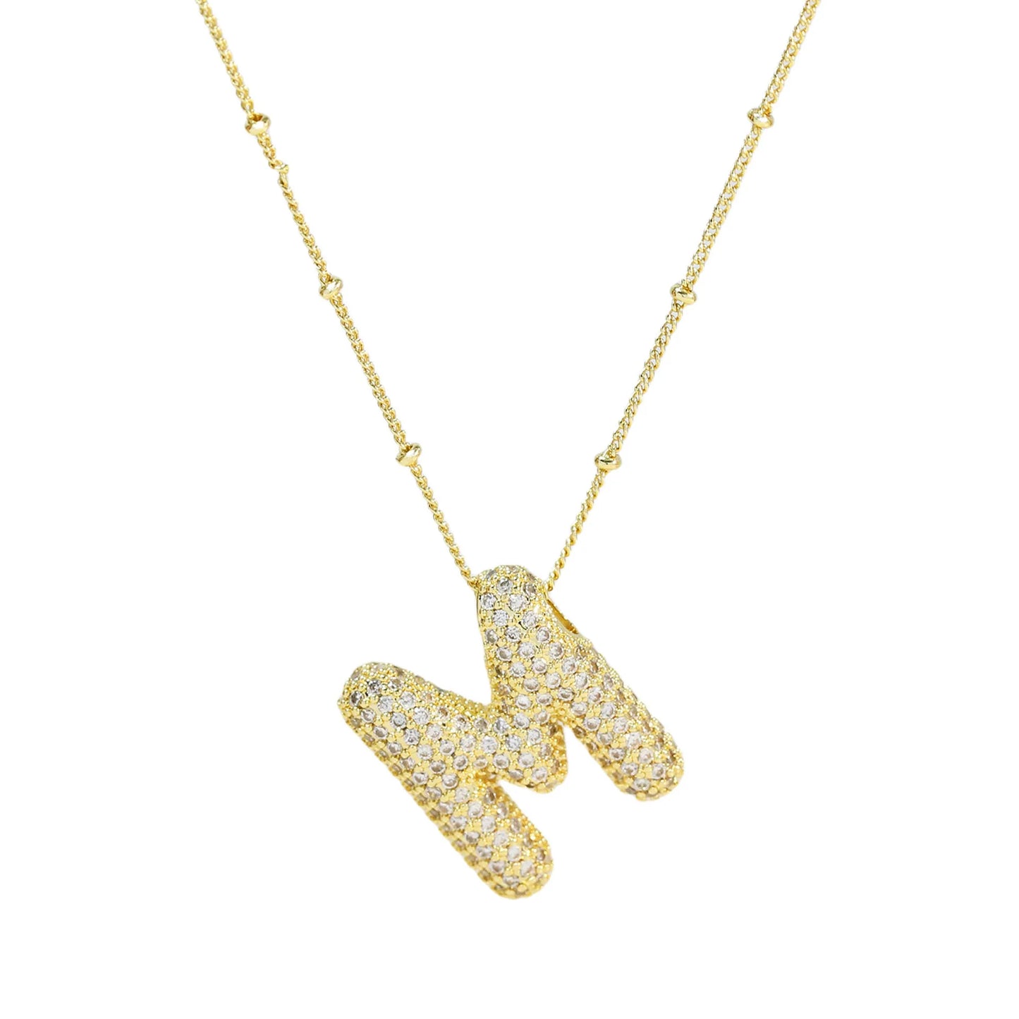 Collar con inicial de globo de circonita cúbica, colgante con letra burbuja del alfabeto AZ, chapado en oro y latón, para mujer, joyería de moda