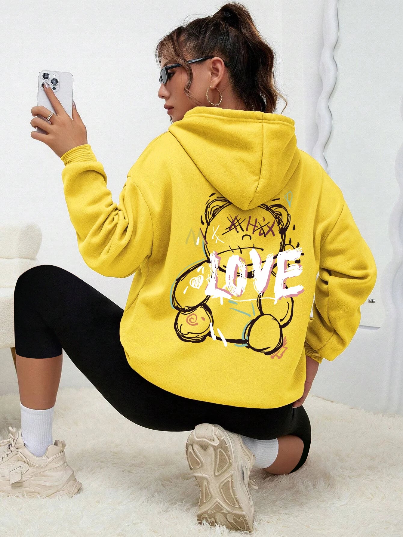 Sudadera con capucha sudadera moda Casual calle con capucha otoño ropa informal cálida mujer