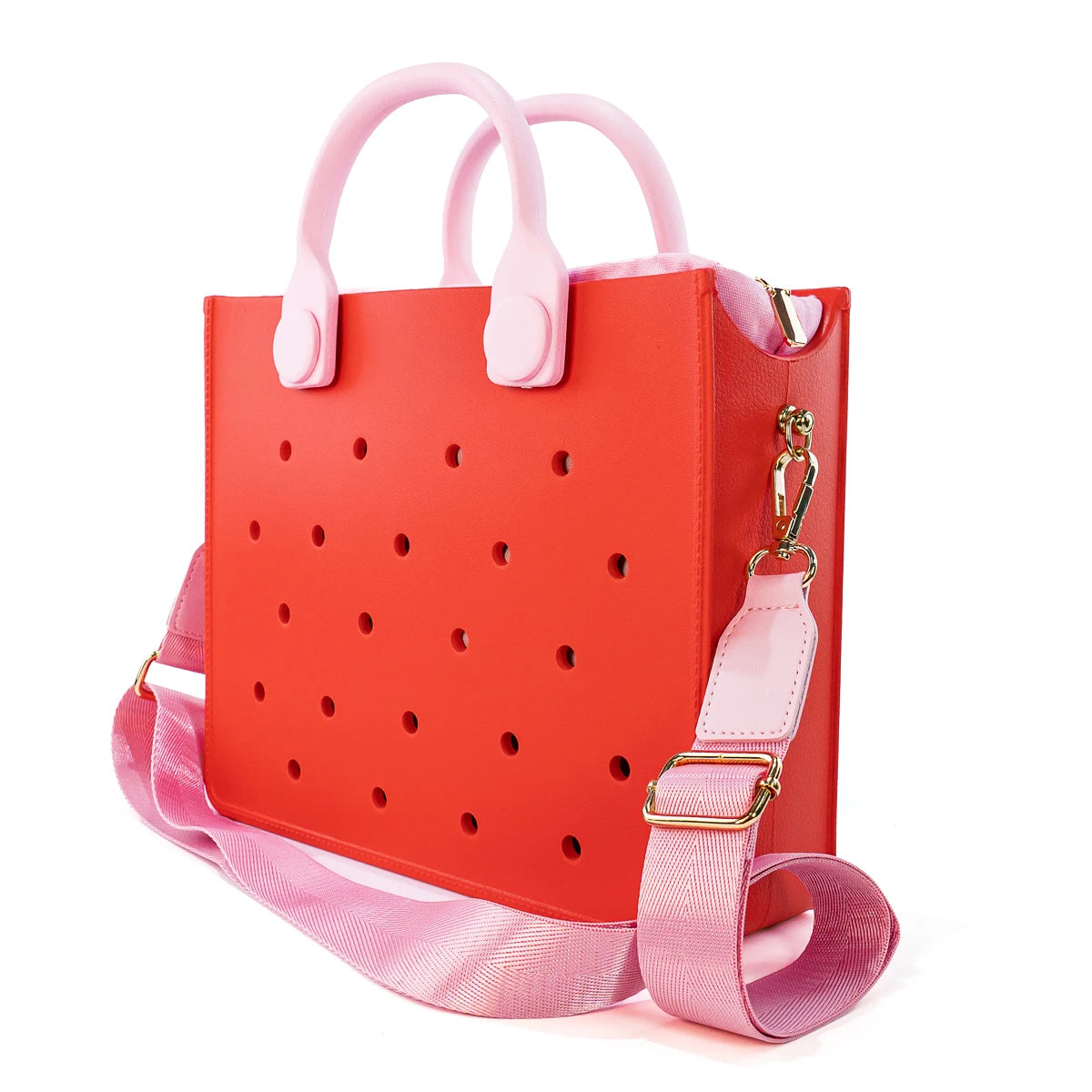 Bolso de mano morado con perforaciones para mujer, informal, impermeable, para viajes, con abalorios, para playa y exteriores.