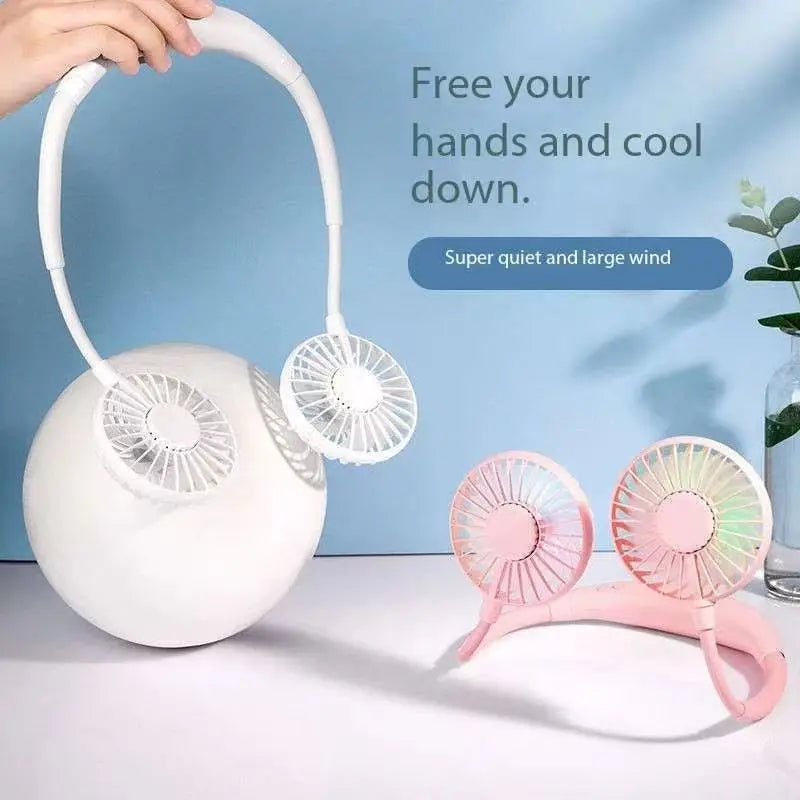 Ventilador portátil USB de mano para colgar en el cuello, recargable, miniventilador deportivo de 3 velocidades, ajustable, para el hogar, la oficina, viajes al aire libre.