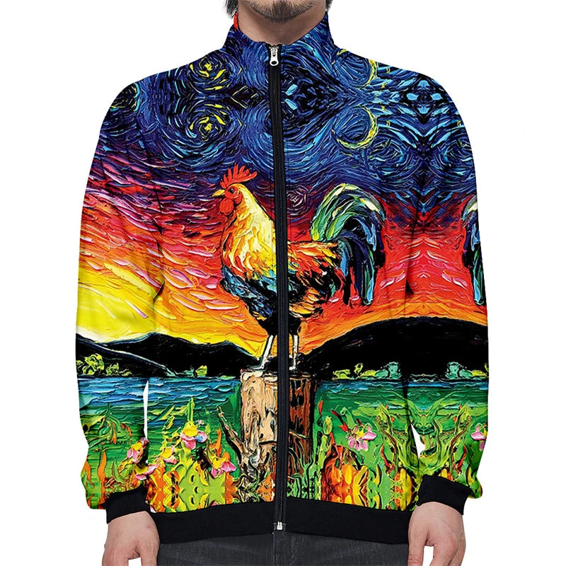 Nueva chaqueta con cremallera y estampado de alta calidad para hombre, informal, de manga larga, holgada, lavada, con gráficos
