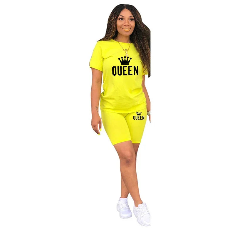 conjunto de mujer de 2 piezas con camiseta y pantalones cortos estampados , ropa deportiva