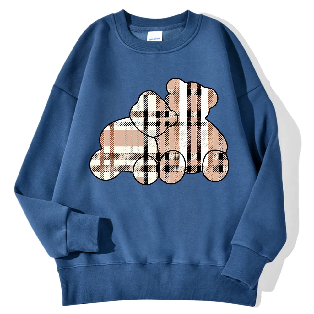 Sudaderas informales con estampado de oso de peluche para mujer, jersey suave de lana cómodo, con cuello redondo a la moda para mujer