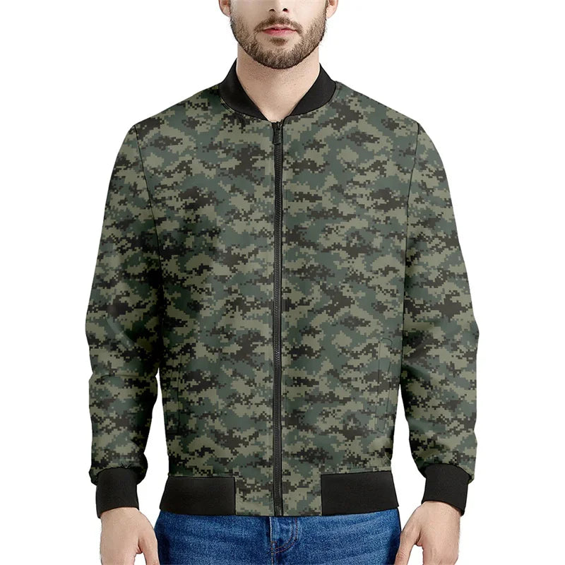 Chaqueta con patrón de camuflaje de mosaico para hombre, sudaderas casuales de manga larga con estampado , Chaquetas deportivas con cremallera, abrigo, Tops de calle
