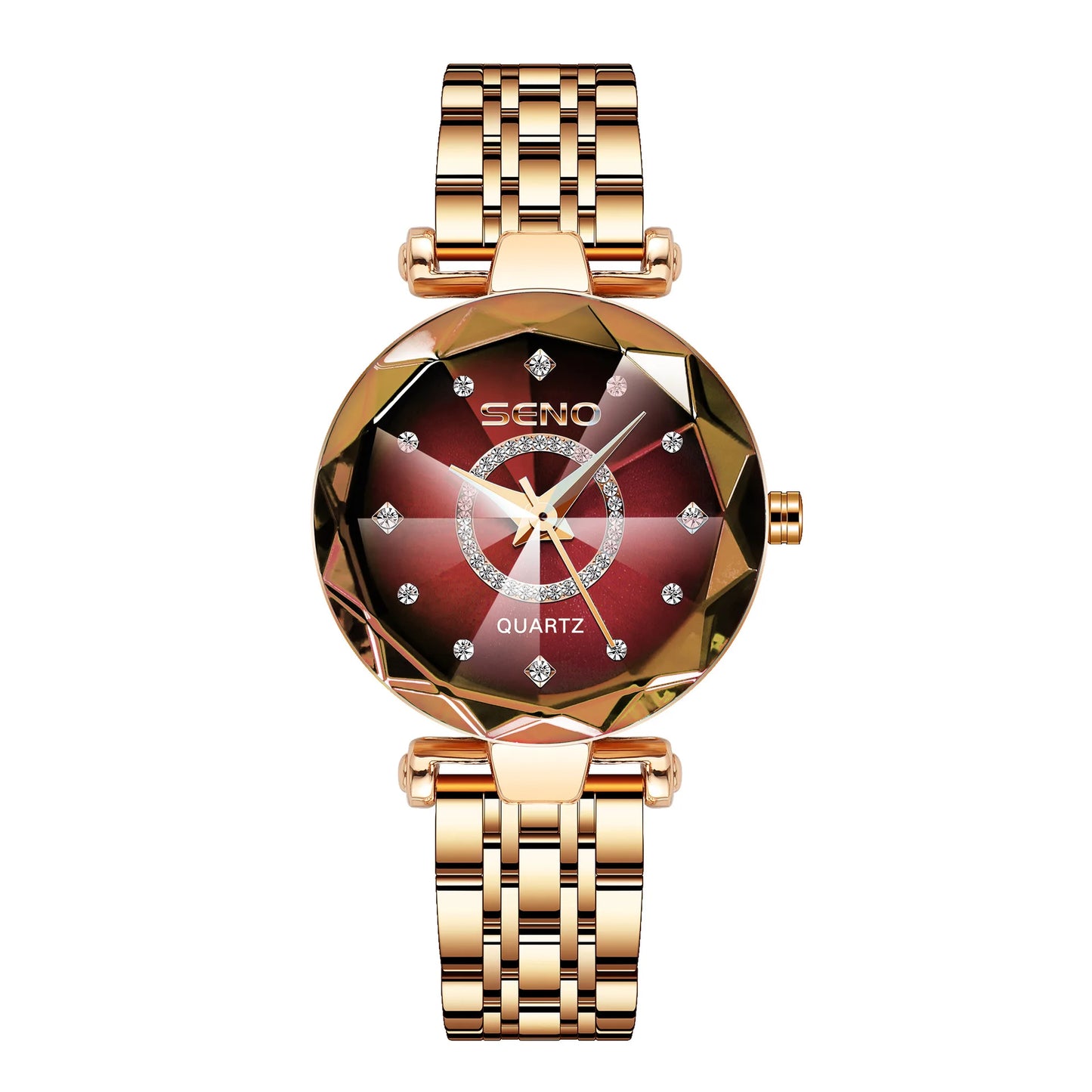 Reloj de cristal para mujer, marca superior de lujo, oro rosa, pulsera, femenino