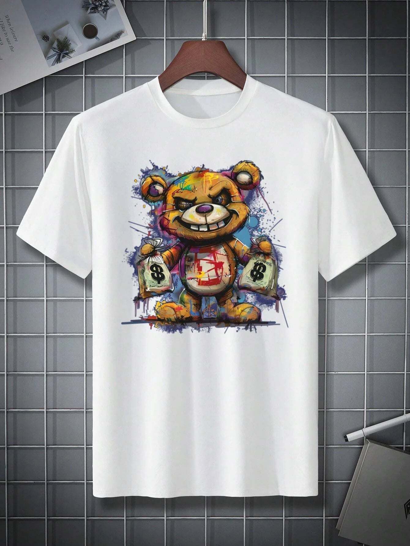 Camiseta deportiva informal de manga corta con cuello redondo y estampado para hombre