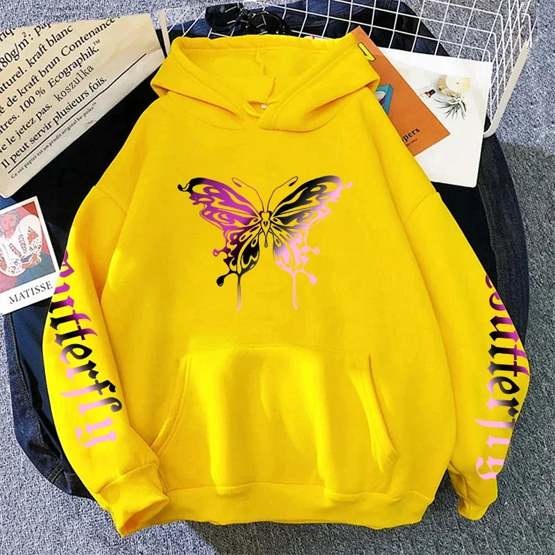 Sudadera con capucha estampado de mariposas para mujer, abrigo informal para todas las estaciones, jersey de moda para uso diario, sudaderas con capucha cómodas para el hogar y al aire libre