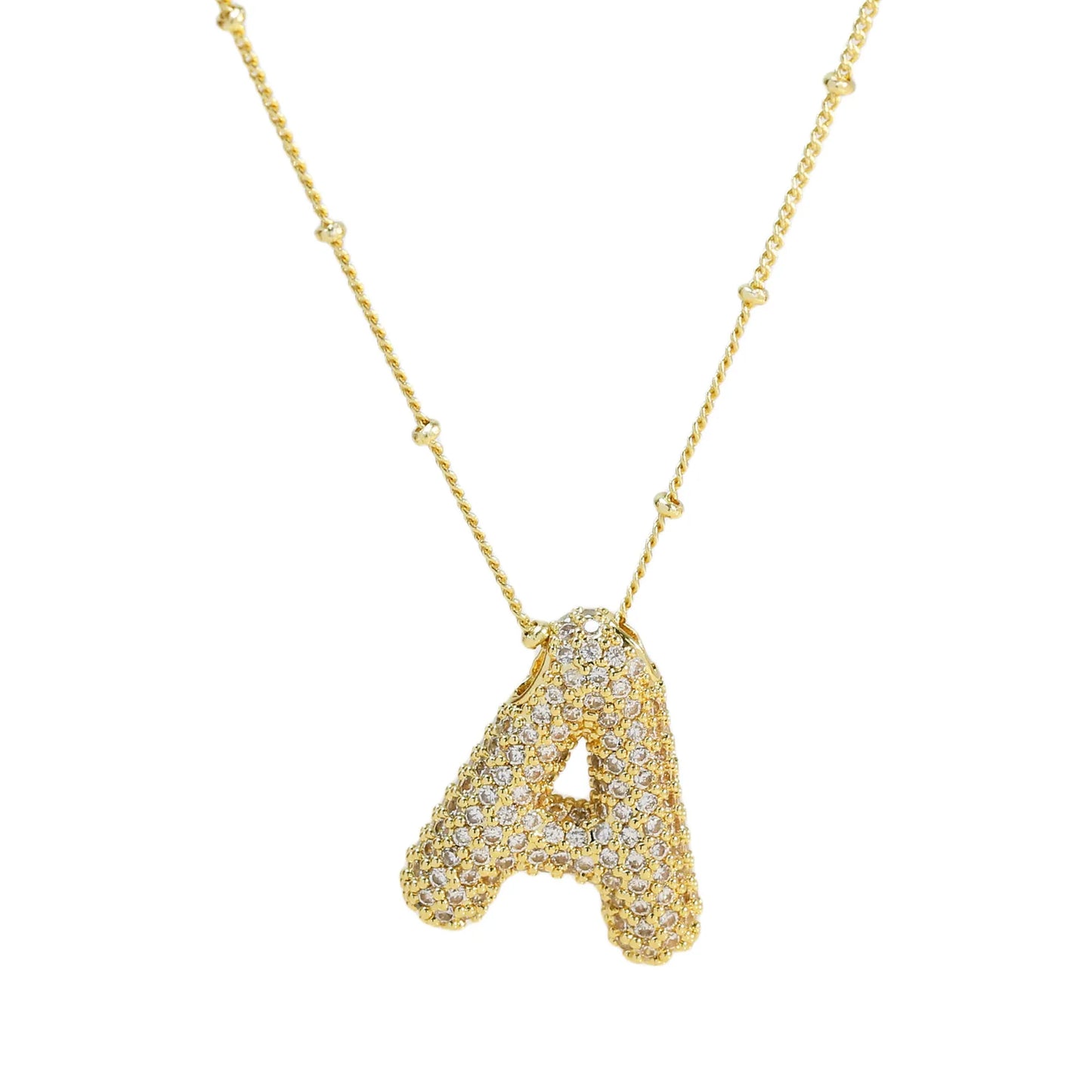 Collar con inicial de globo de circonita cúbica, colgante con letra burbuja del alfabeto AZ, chapado en oro y latón, para mujer, joyería de moda
