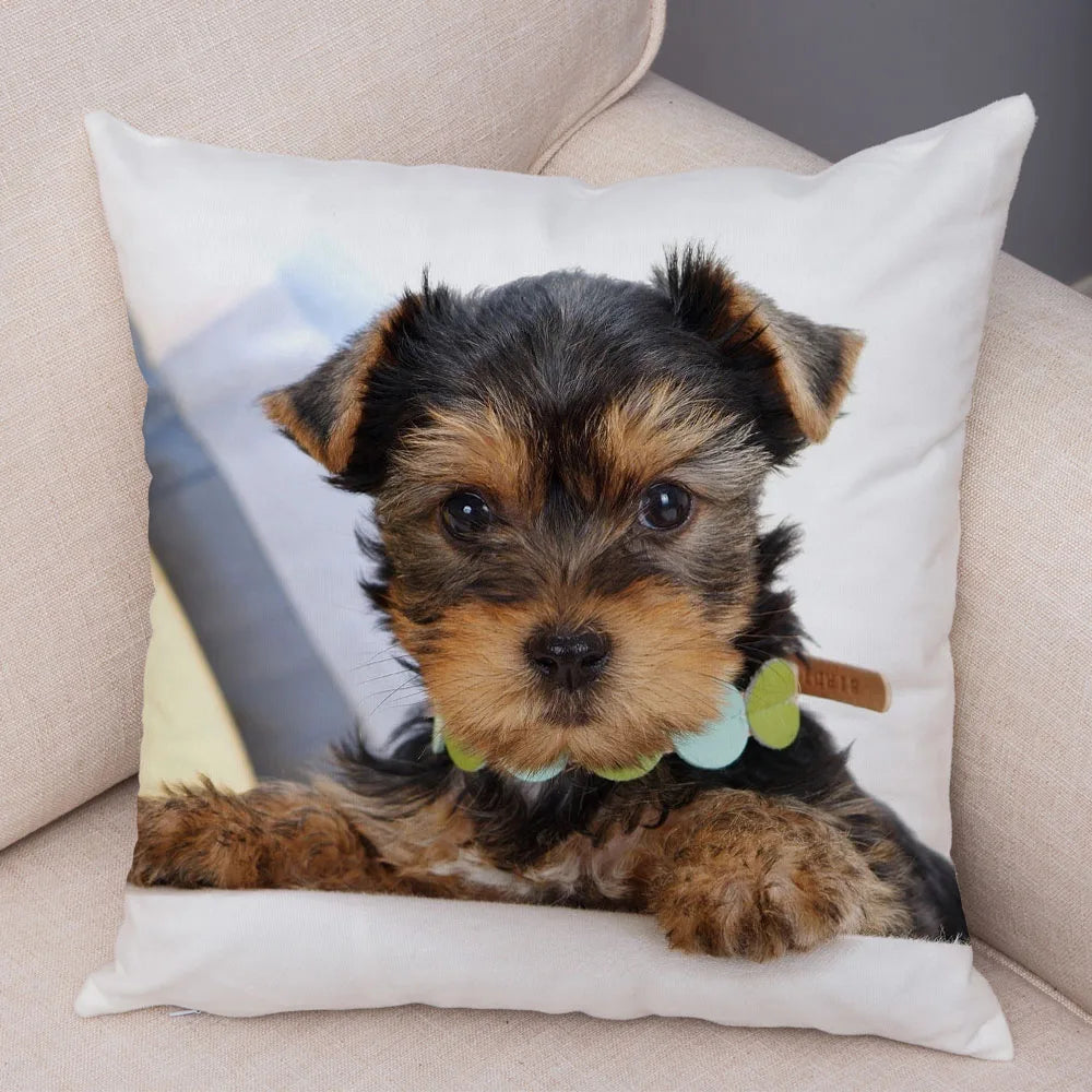 Funda de cojín decorativa con estampado de perro para sofá, hogar, mascota, adorable