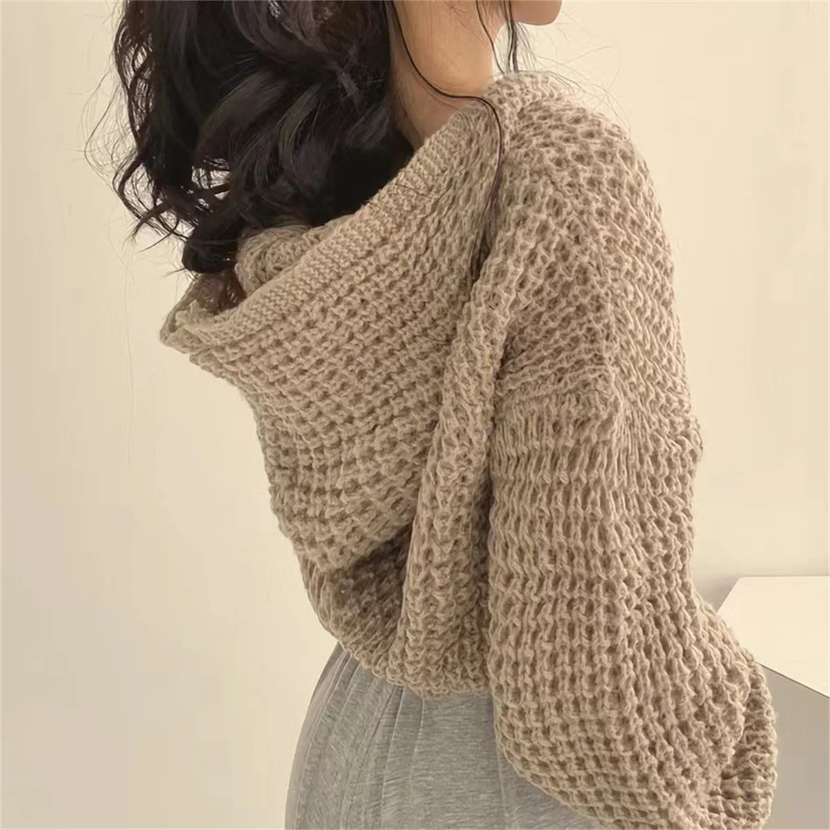 Suéter de punto coreano para mujer, abrigo de moda de otoño e invierno, Sudadera con capucha lisa, cárdigan con cremallera, chaqueta informal de estilo perezoso de calle para mujer