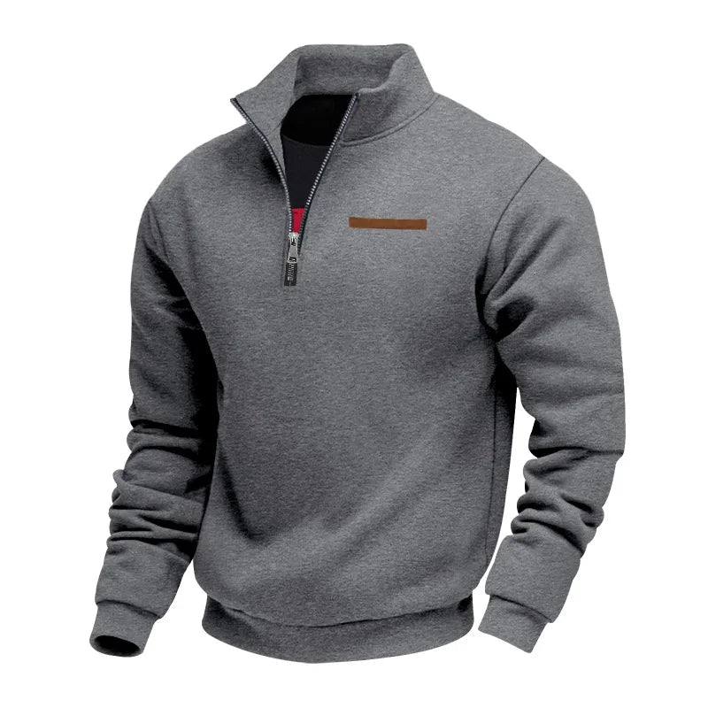 Suéter de manga larga de lana pesada para hombre, jersey holgado con media cremallera y cuello levantado, otoño e invierno