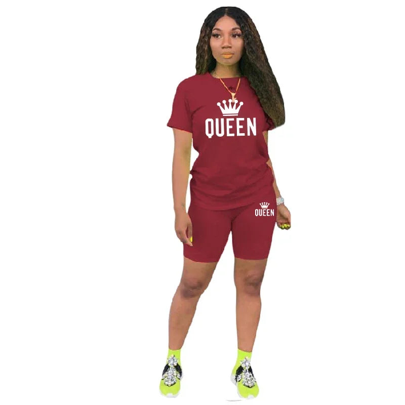 conjunto de mujer de 2 piezas con camiseta y pantalones cortos estampados , ropa deportiva