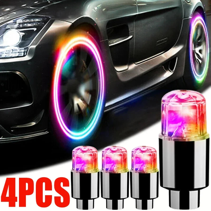Luz ambiental para buje de coche, luces LED para neumáticos de bicicleta, lámpara de neón universal para coche, luces para tapa de válvula, bombilla intermitente colorida decorativa para neumáticos