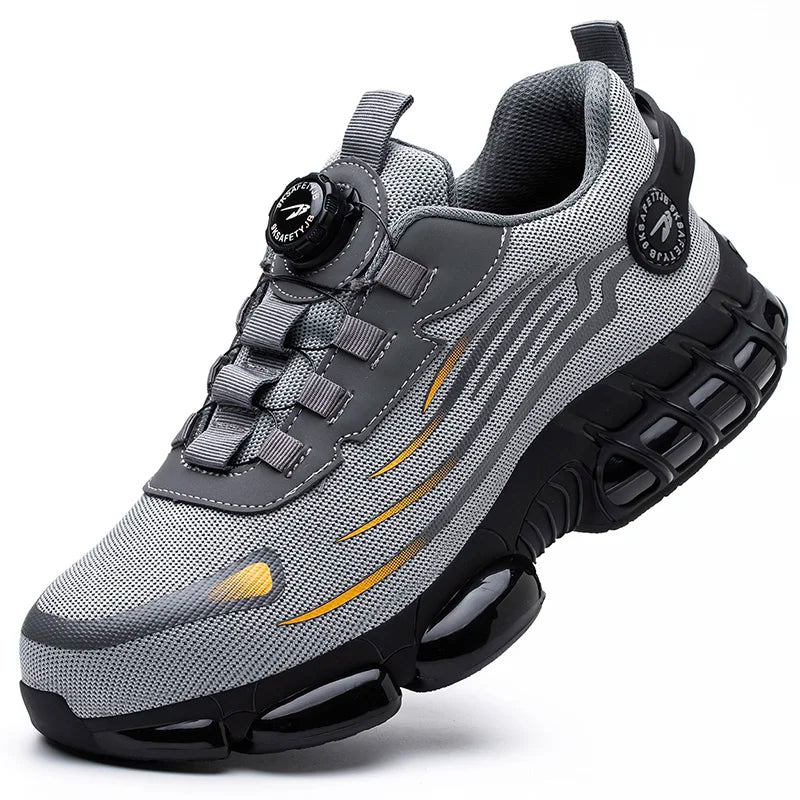 Zapatos de seguridad con botón giratorio para hombre, antigolpes y antiperforación, calzado de trabajo, calzado deportivo de seguridad a la moda, botas protectoras de seguridad para hombre.