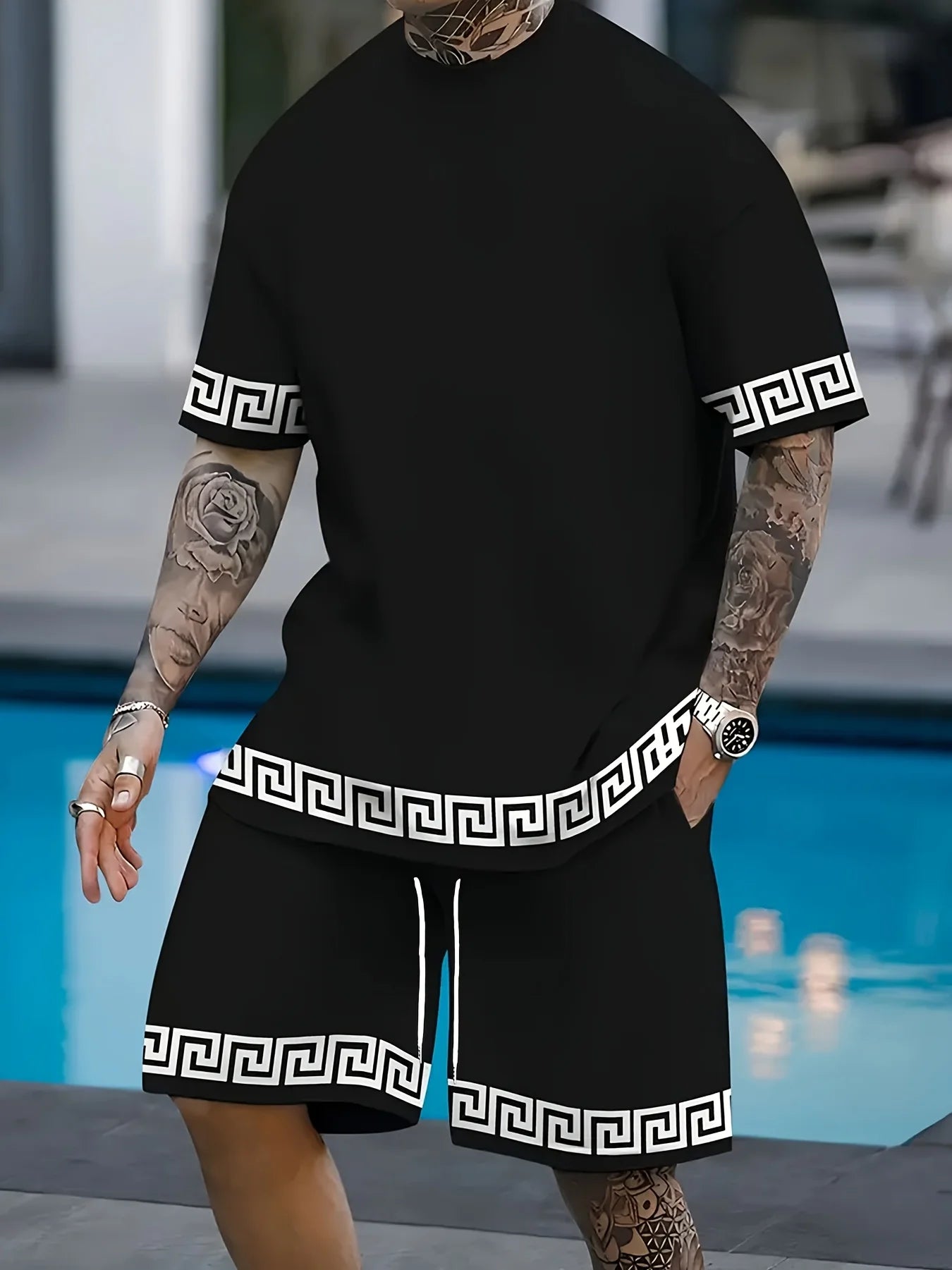 Verano nuevo traje de hombre estampado conjunto de mangas cortas y pantalones cortos para hombre Camiseta casual de verano para uso diario para hombre