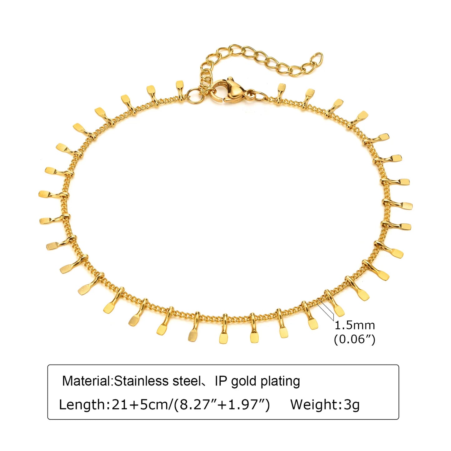 Pulsera de tobillo con perlas de acero inoxidable para mujer, cadena ajustable para el pie chapada en oro de 18 quilates, pulseras apilables para la pierna.