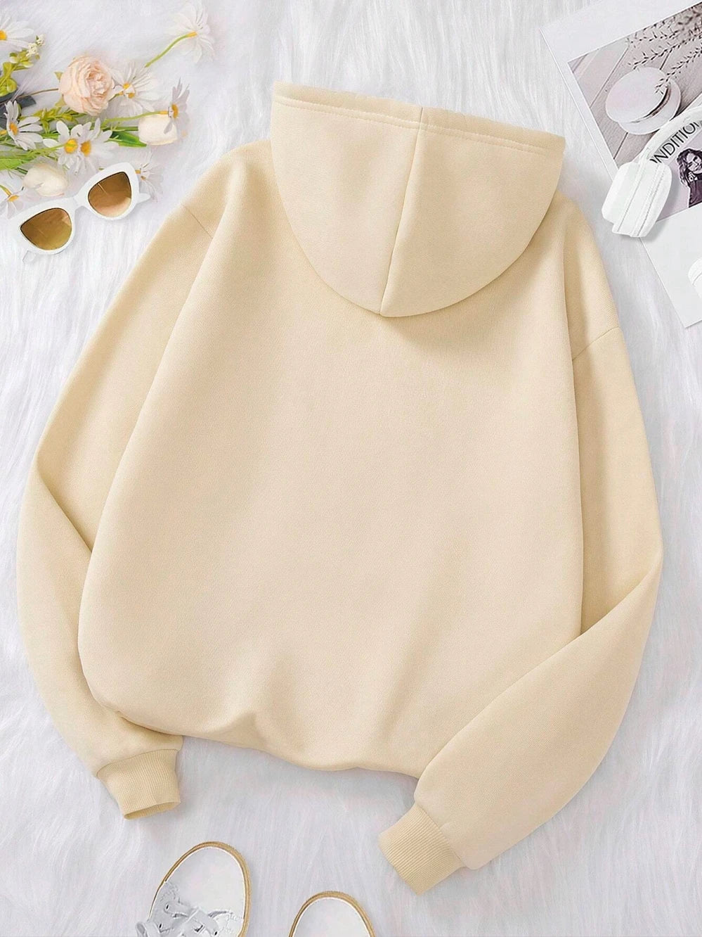 Sudadera con capucha con estampado gráfico de letras divertidas para mujer, sudadera de lana a la moda, informal,con capucha, ropa de gran tamaño para otoño