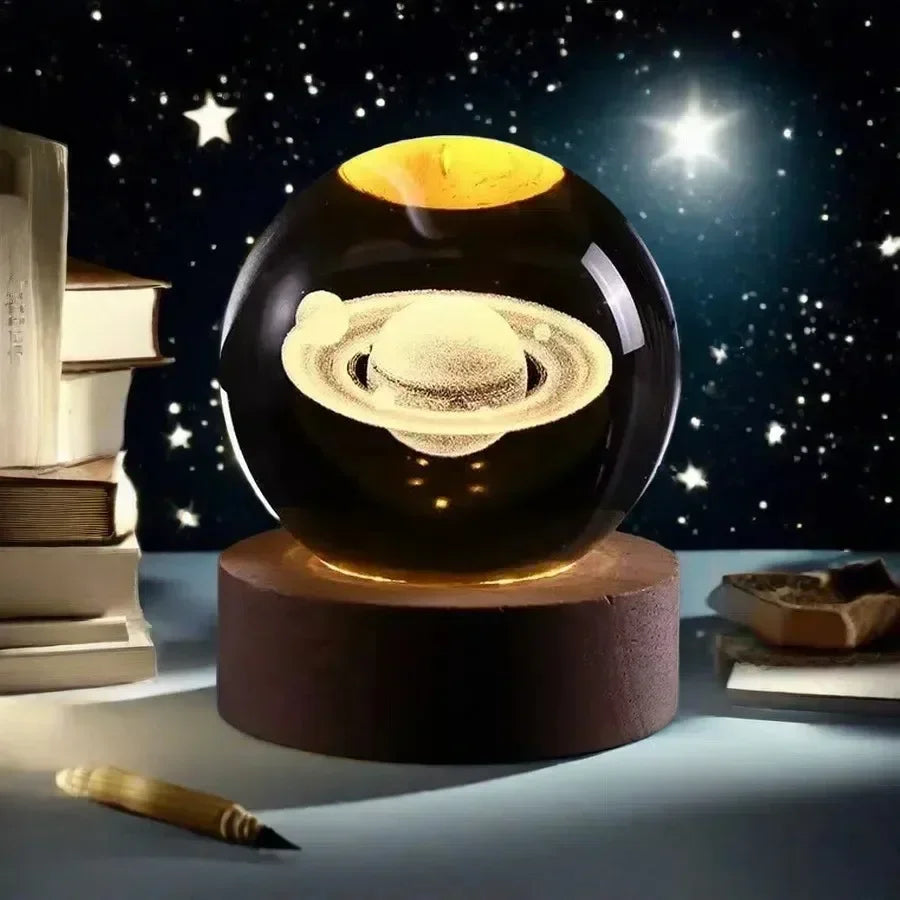 Lámpara de bola de cristal de galaxia con alimentación por USB, luz de luna iluminada para el hogar, dormitorio, escritorio, mesa, decoración, luz de noche.
