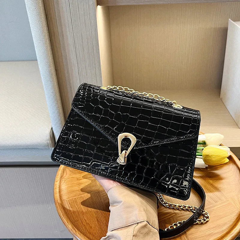 Bolsos de hombro con estampado de cocodrilo para mujer, bolsos de moda con cadenas cuadradas, bolsos cruzados de piel sintética para mujer