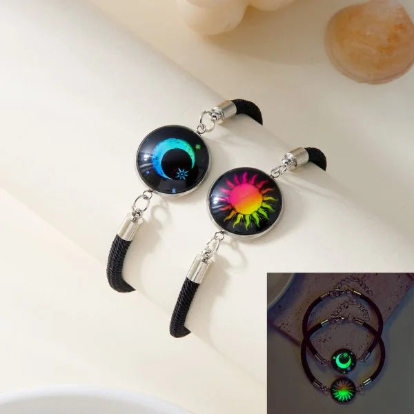 Juego de 2 pulseras de acero inoxidable para parejas, para mujer, amante, sol luminoso, luna, cuerda, amuleto, amistad, novia, fiesta, joyería, regalo