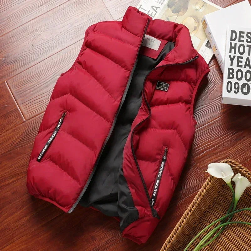 chaqueta sin mangas acolchados para hombre, chaqueta de plumón de Color sólido, chaleco cálido de invierno, prendas de vestir, cortavientos