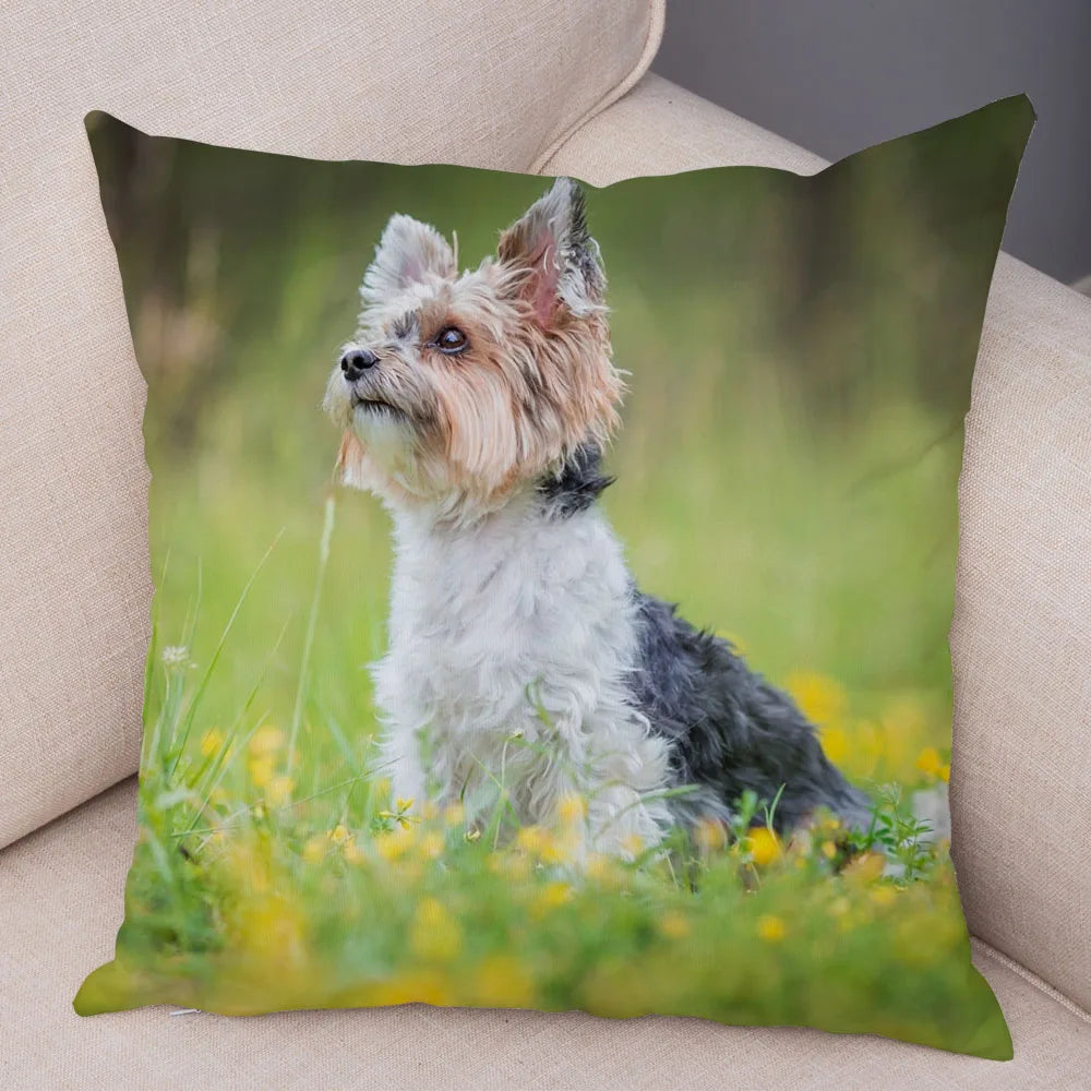 Funda de cojín decorativa con estampado de perro para sofá, hogar, mascota, adorable