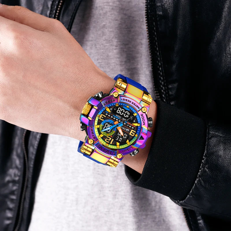 Relojes, reloj de moda para hombre, reloj resistente al agua hasta 5atm para hombre, correa de silicona con movimiento Digital-analógico de alta calidad