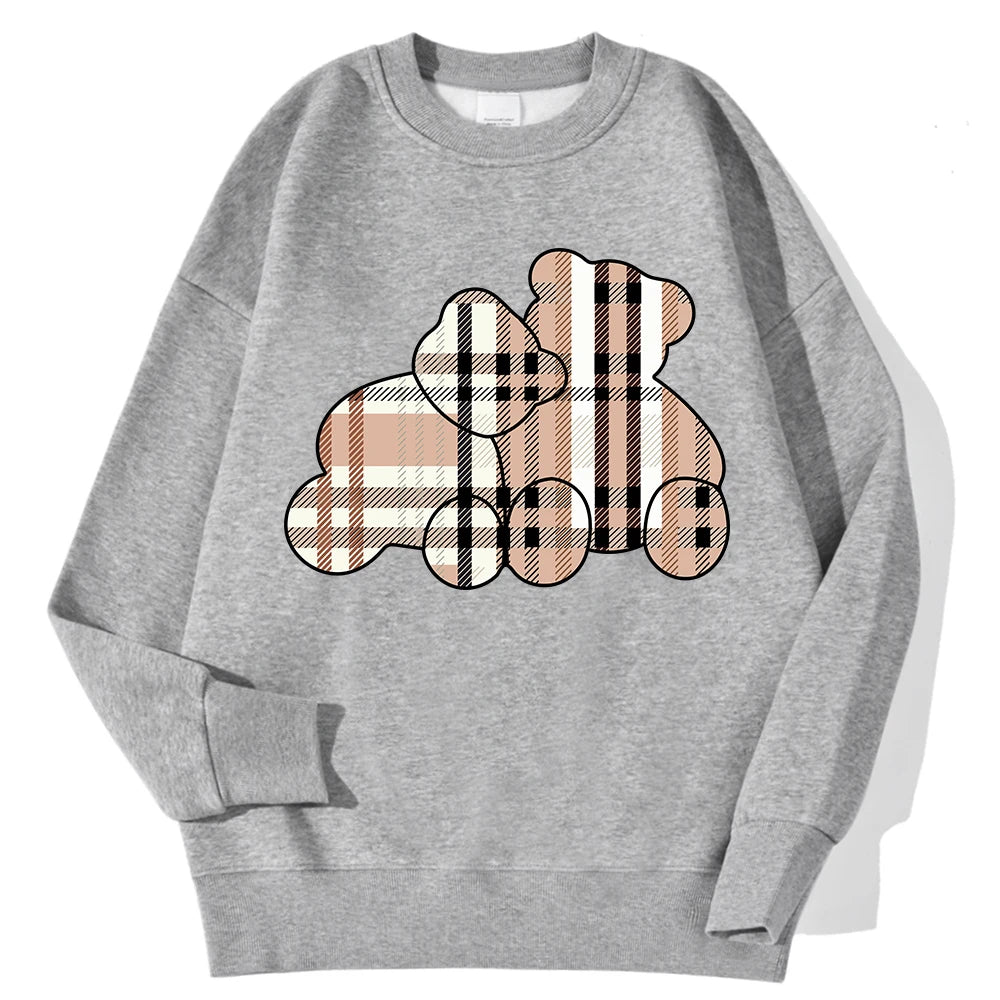 Sudaderas informales con estampado de oso de peluche para mujer, jersey suave de lana cómodo, con cuello redondo a la moda para mujer