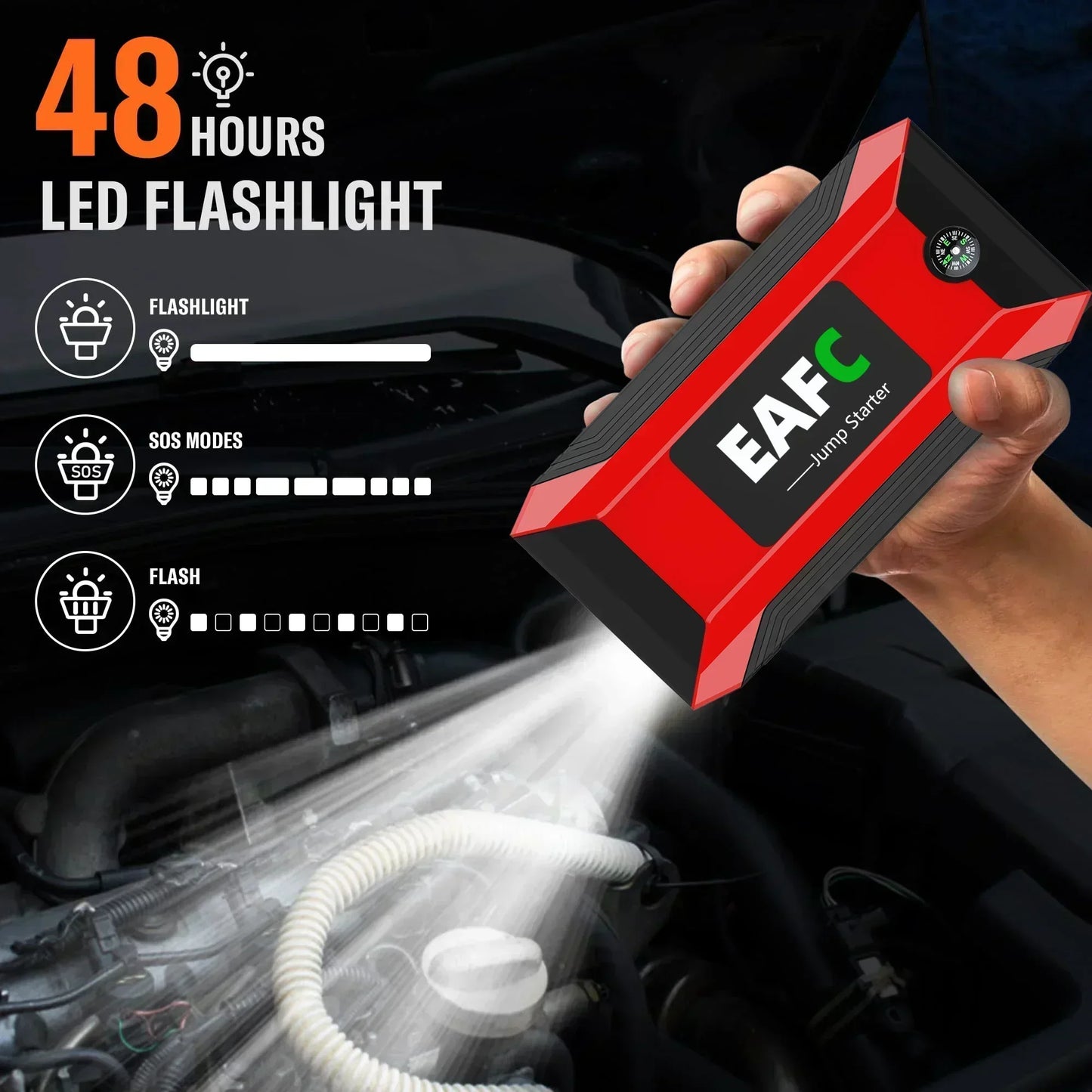 Arrancador de batería portátil para coche EAFC de 12 V, cargador de refuerzo, dispositivo de arranque, iluminación de emergencia automática