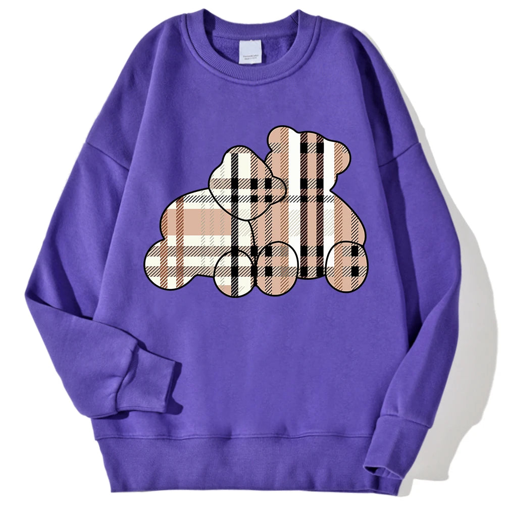 Sudaderas informales con estampado de oso de peluche para mujer, jersey suave de lana cómodo, con cuello redondo a la moda para mujer