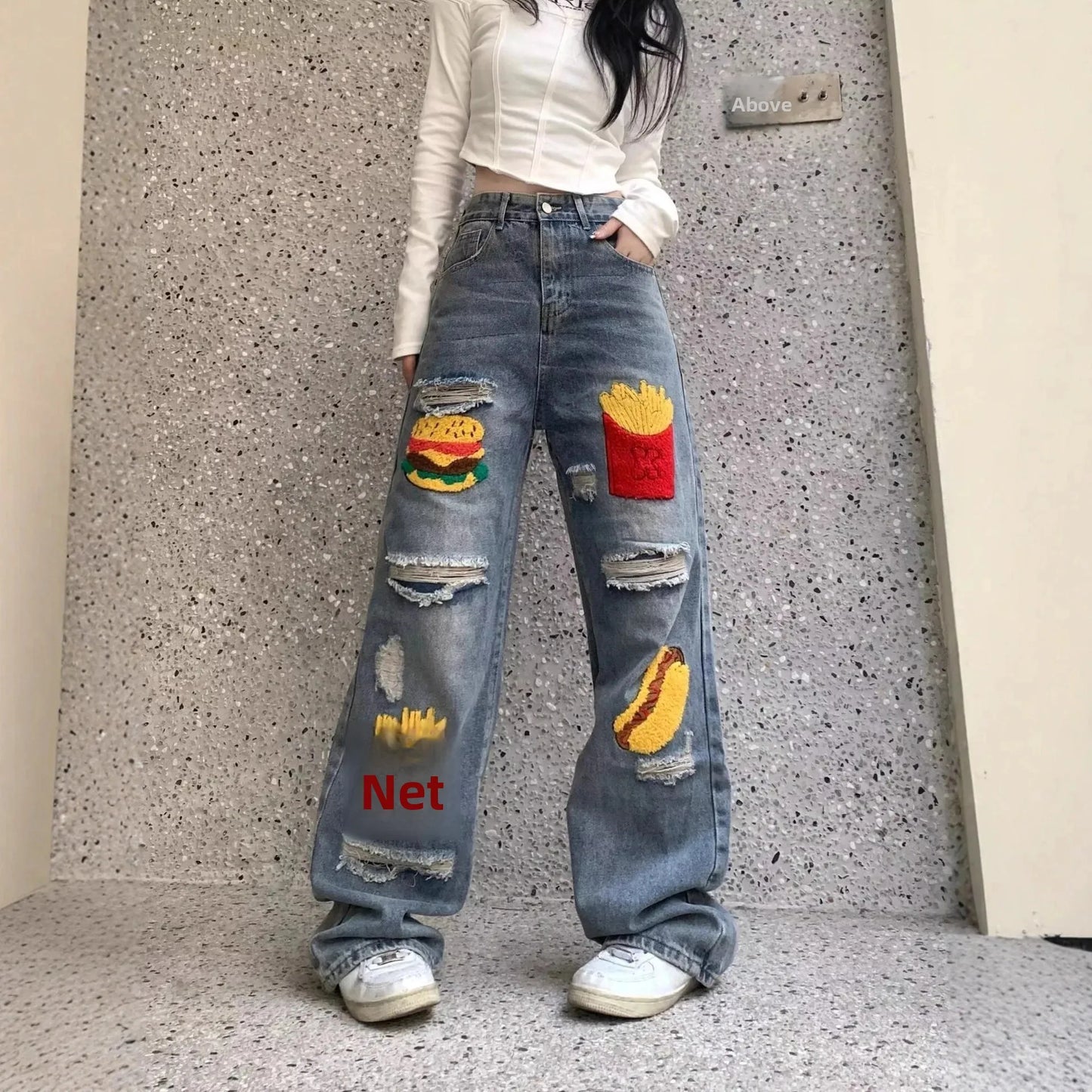 Vaqueros de cintura alta Retro para mujer de talla grande nuevo diseño suelto adelgazante que cubre la cadera pierna recta
