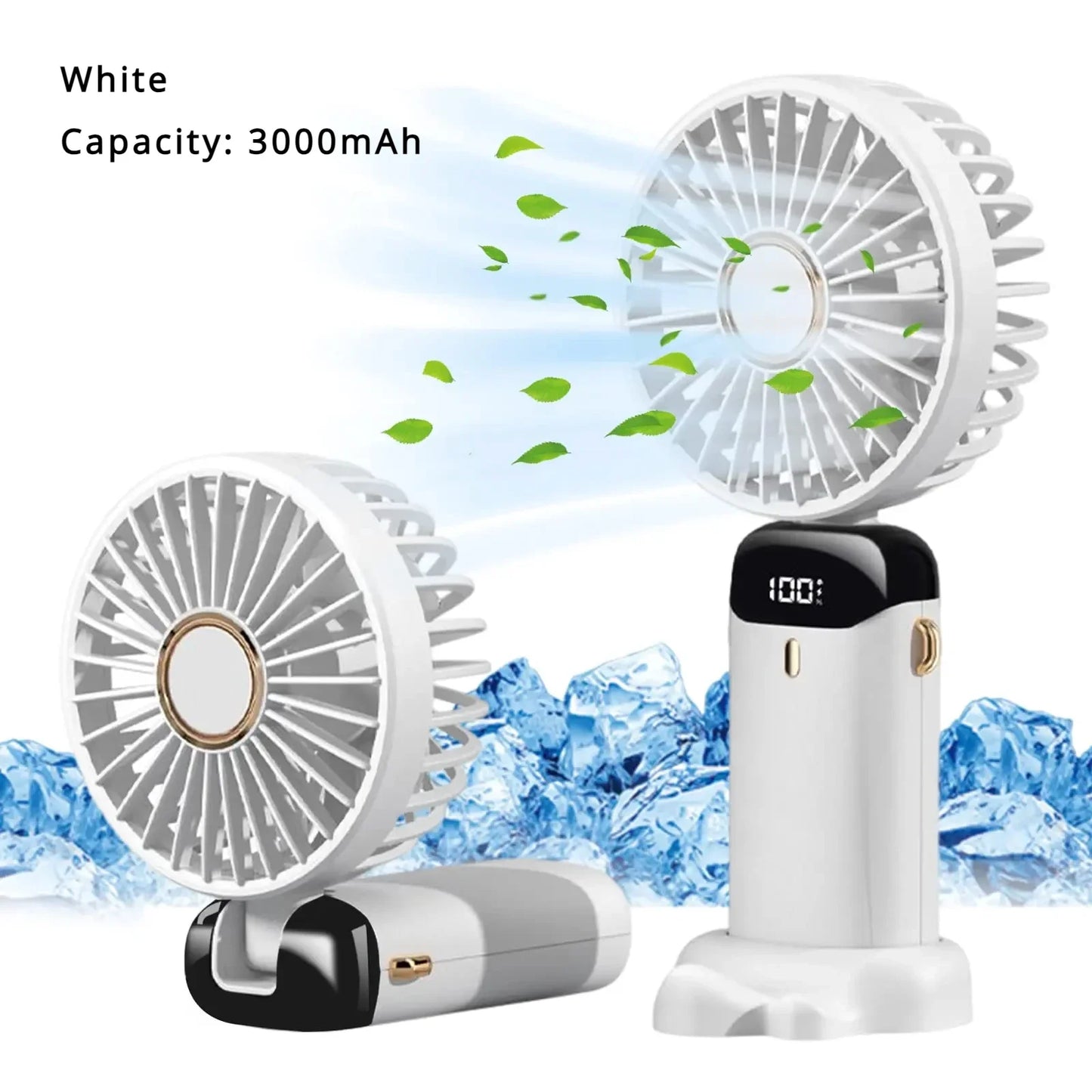 Mini ventilador de mano de 5000 mAh, inalámbrico, recargable por USB, portátil, con pantalla digital, soporte para teléfono, ventilador plegable de 5 velocidades para colgar en el cuello