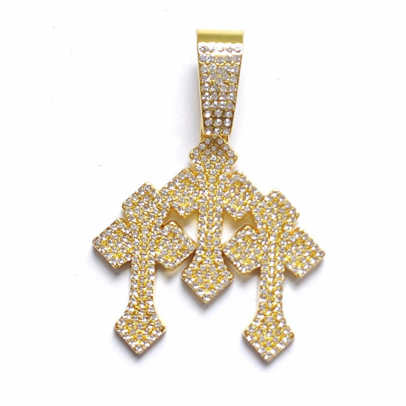Nuevos collares colgantes con cruces apiladas heladas para hombres con cadena, colgante de joyería con diamantes de imitación