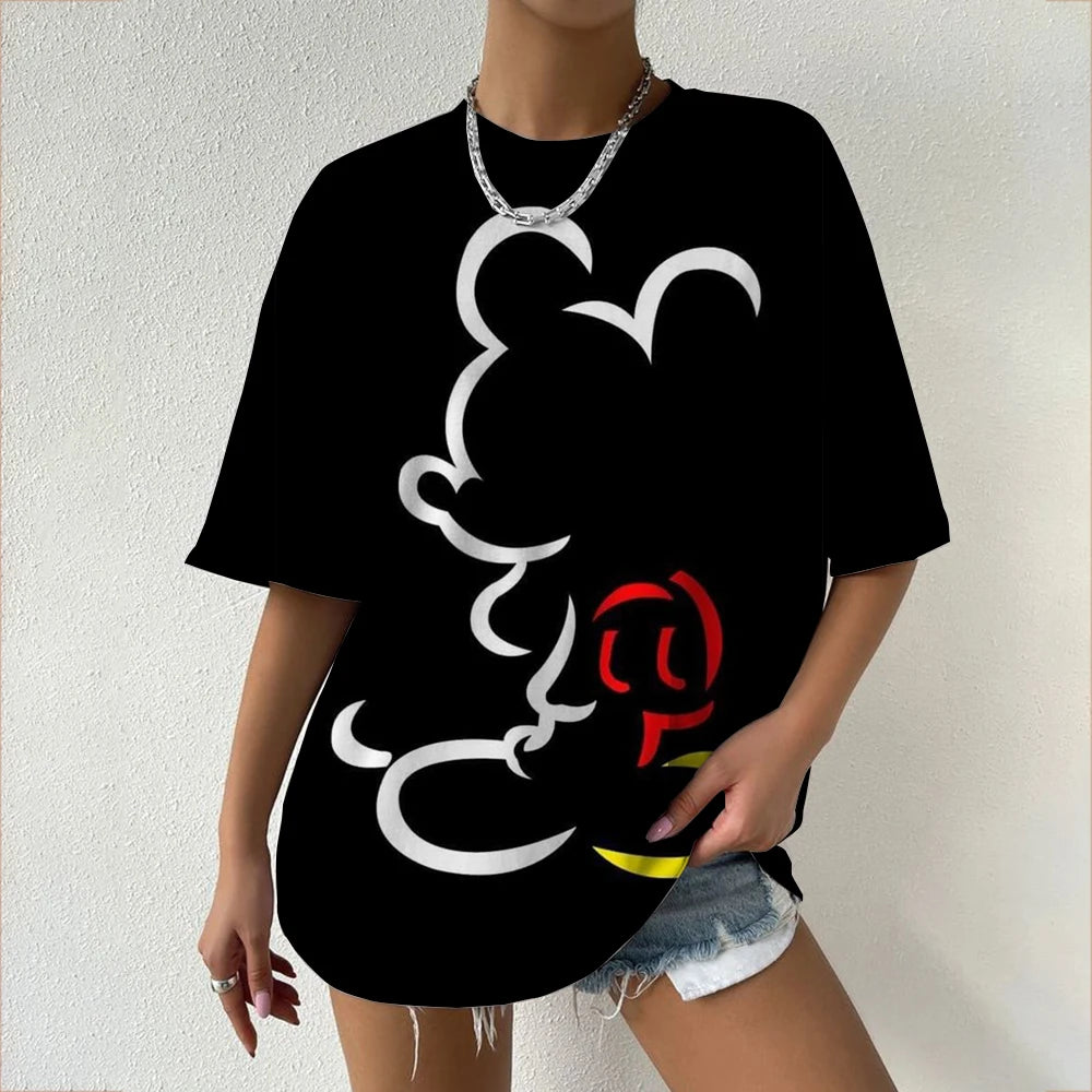 Camiseta de verano de manga corta para mujer, con estampado de cuello redondo