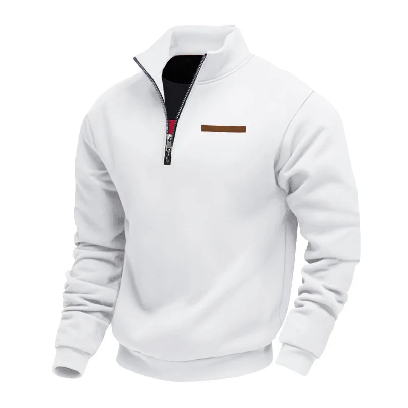 Suéter de manga larga de lana pesada para hombre, jersey holgado con media cremallera y cuello levantado, otoño e invierno
