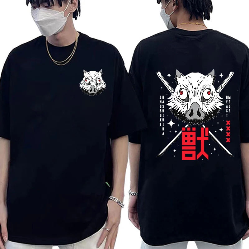 Camiseta con estampado de Hashibira Inosuke para mujer, camiseta de manga corta a la moda con estampado de anime callejero, camiseta informal de verano con personalidad
