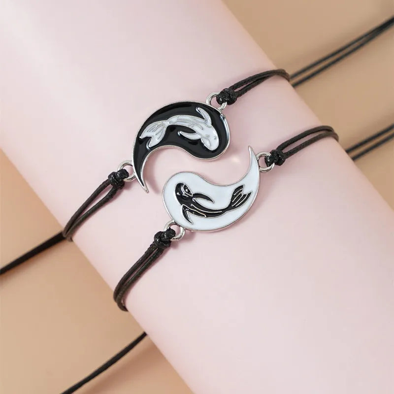 Juego de 2 o 4 pulseras y collares de Tai Chi Yin Yang para parejas, con colgante y cadena trenzada ajustable, a juego, para amantes, gargantilla.