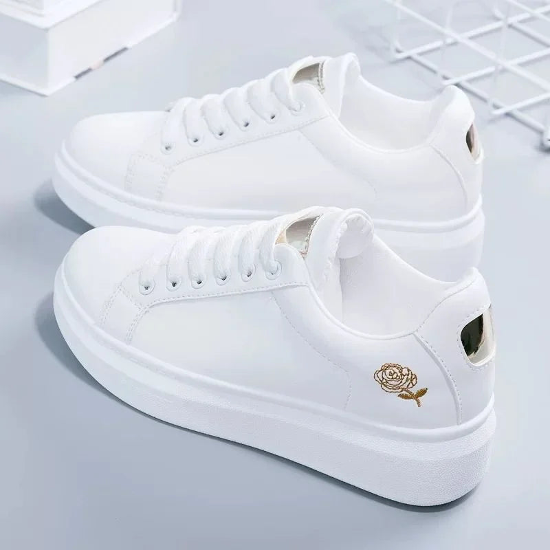 Zapatillas para mujer de deporte informales con cordones y flores bordadas