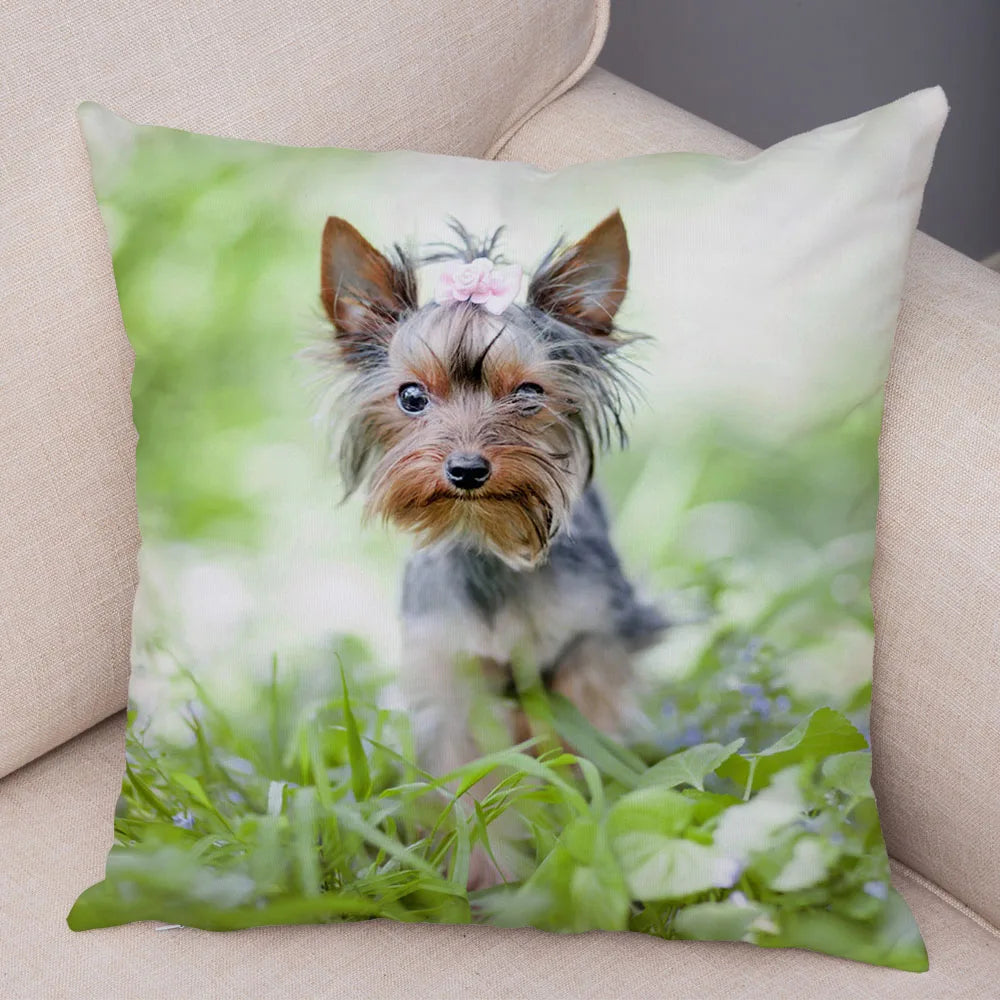 Funda de cojín decorativa con estampado de perro para sofá, hogar, mascota, adorable