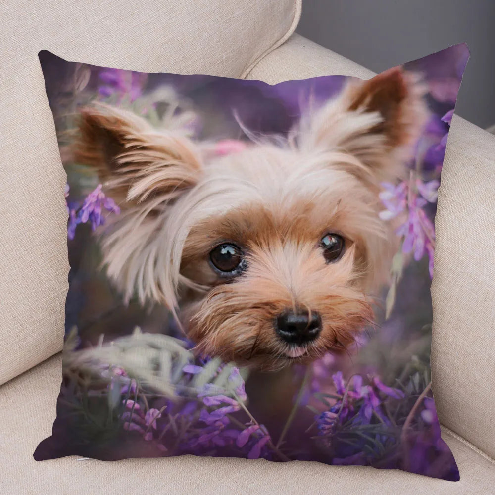Funda de cojín decorativa con estampado de perro para sofá, hogar, mascota, adorable