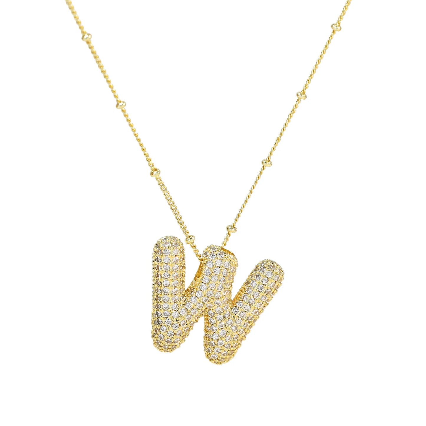 Collar con inicial de globo de circonita cúbica, colgante con letra burbuja del alfabeto AZ, chapado en oro y latón, para mujer, joyería de moda