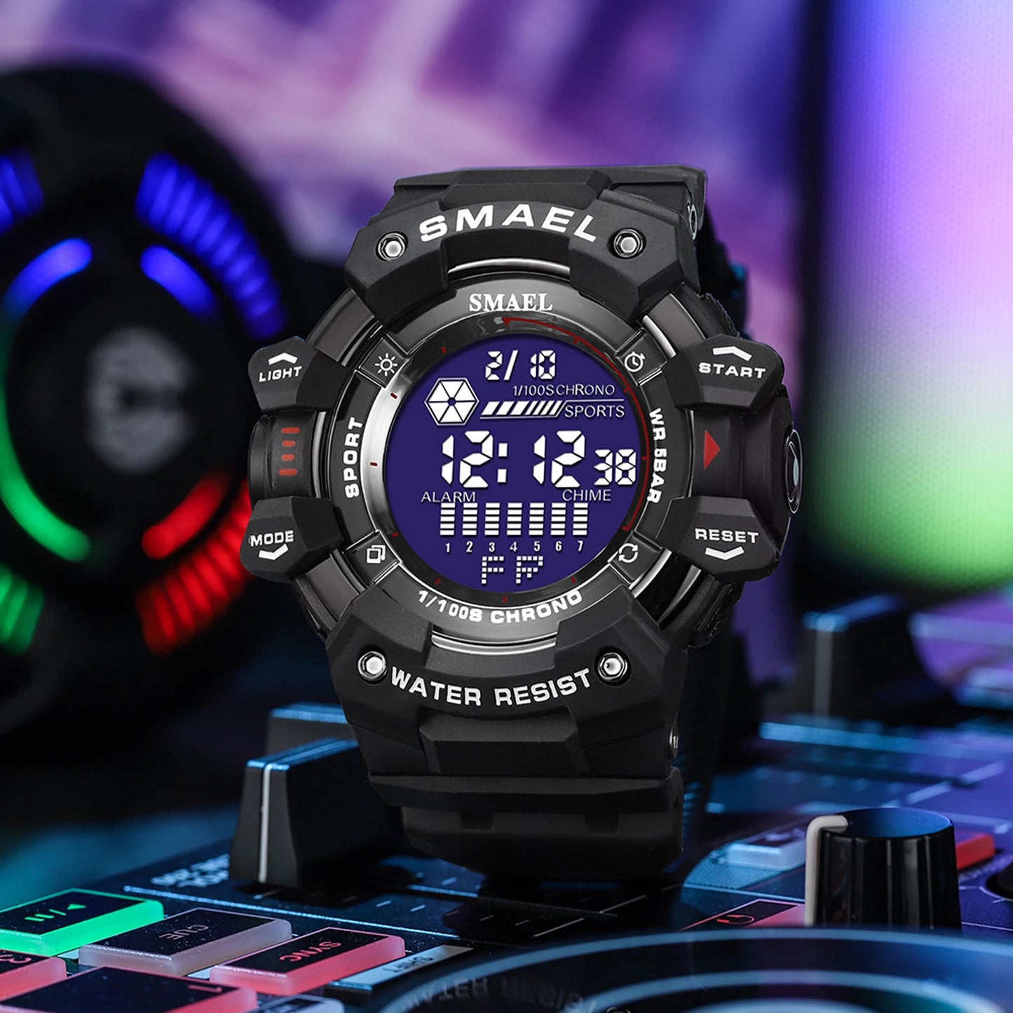 Reloj deportivo digital de lujo para hombre, estilo militar, resistente al agua, con esfera grande y retroiluminación LED