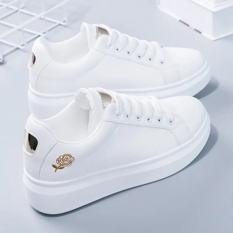 Zapatillas para mujer de deporte informales con cordones y flores bordadas