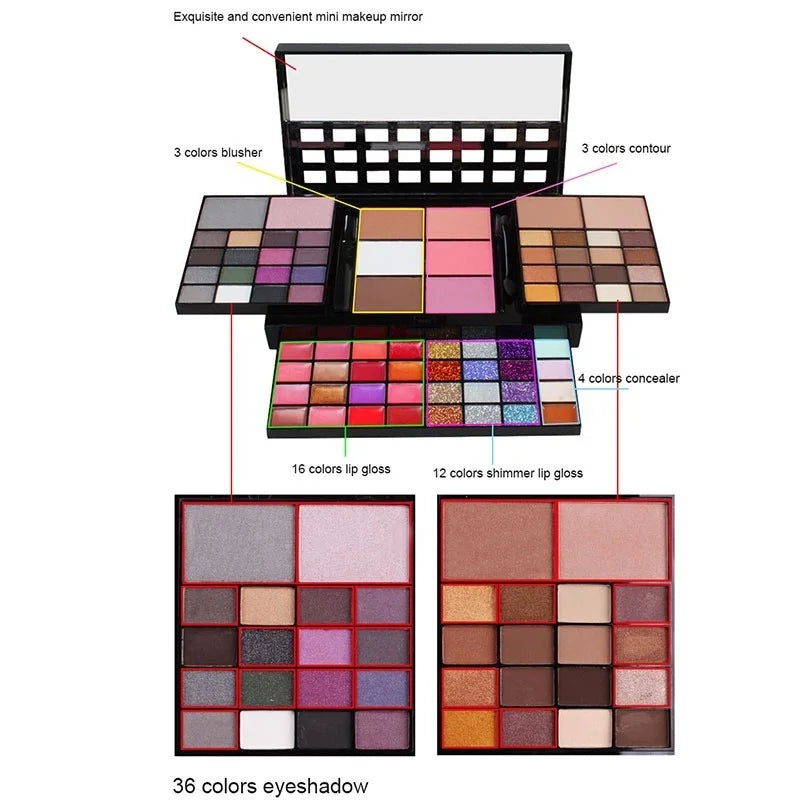 Palette de fards à paupières pailletés 40/74/78 couleurs, kit de cosmétiques en poudre pressée, mat, imperméable et longue durée, outils de maquillage pour femmes