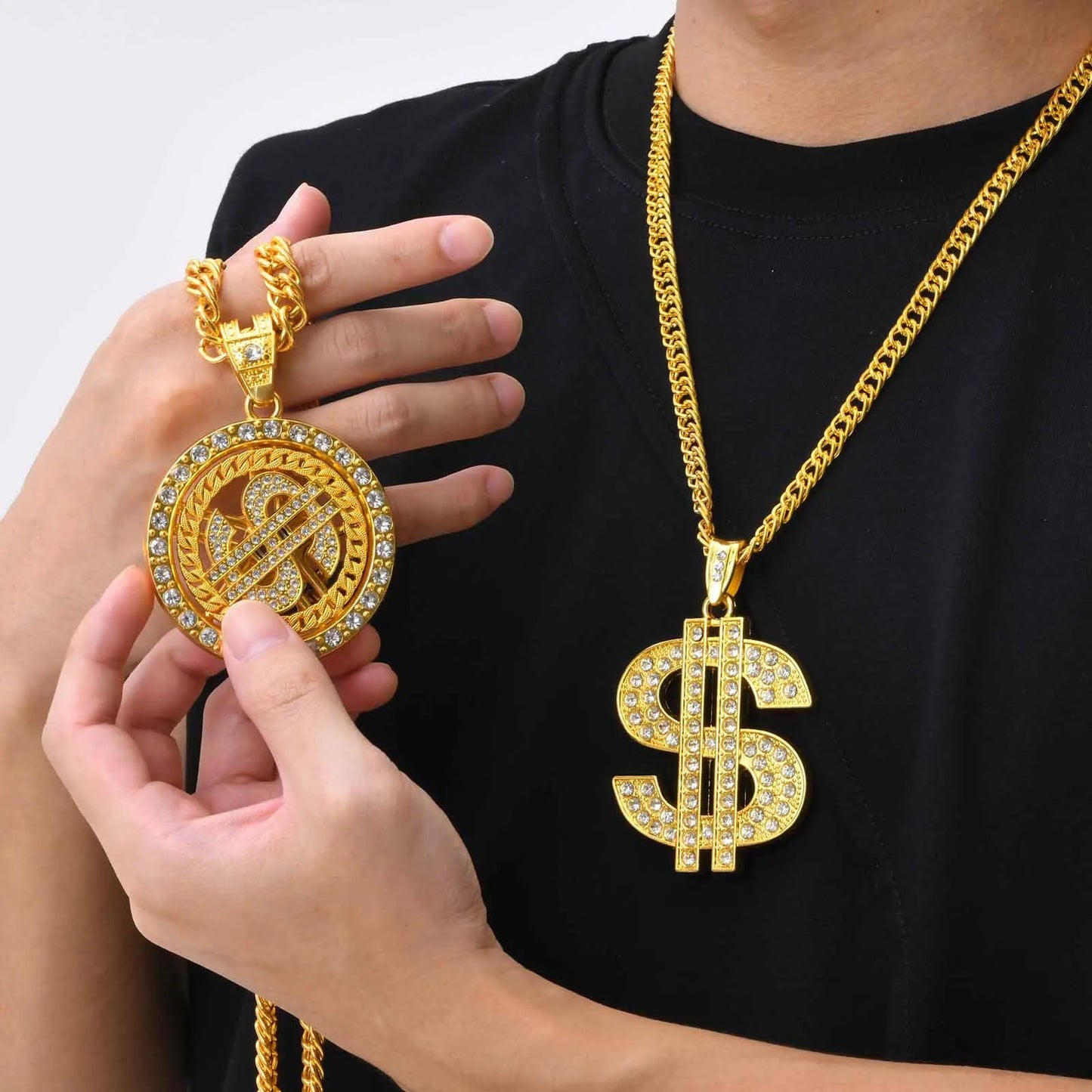 Collar con símbolo de dólar dorado para hombre , colgante de dólar