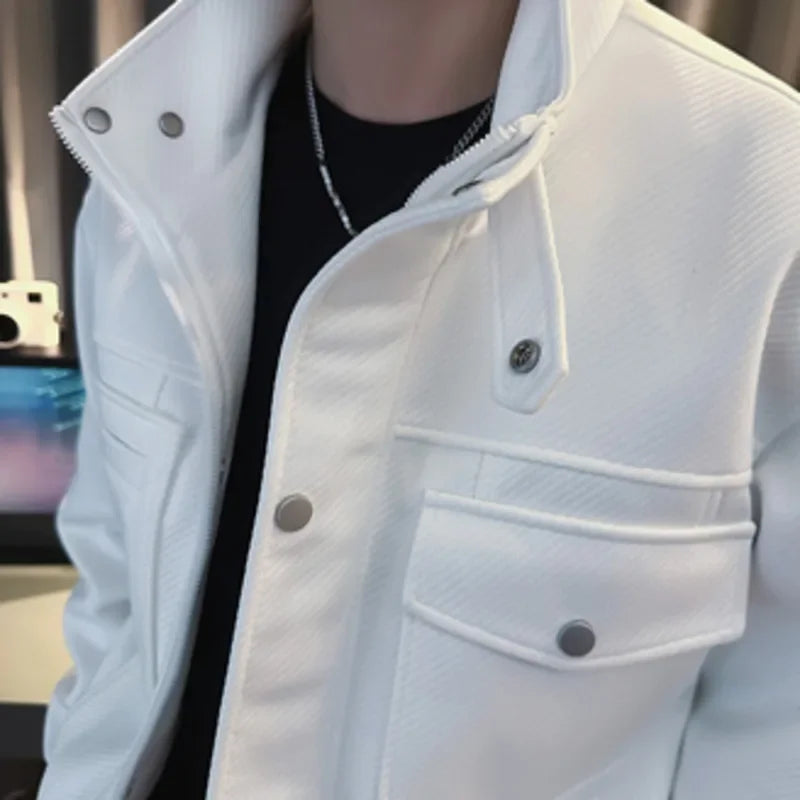 Veste de baseball à grande poche de couleur unie pour hommes, veste à revers, costume de club pour hommes, veste aviateur de rue