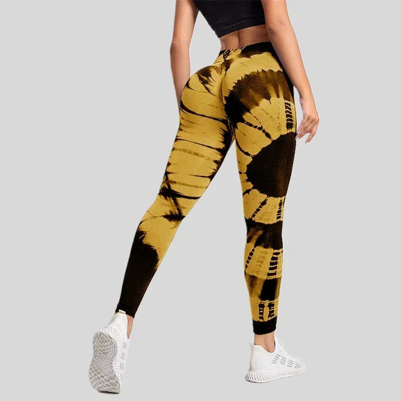 Mallas teñidas sin costuras para mujer, pantalones de punto ajustados, Fitness, Yoga, entrenamiento, correr, cintura alta elástica, levantamiento de cadera, medias deportivas de moda
