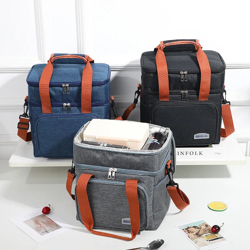Bolsa de almuerzo de doble capa, de gran capacidad, con aislamiento térmico, a prueba de fugas, para hombres y mujeres