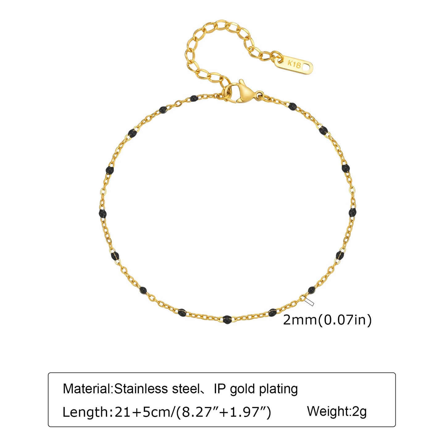 Pulsera de tobillo con perlas de acero inoxidable para mujer, cadena ajustable para el pie chapada en oro de 18 quilates, pulseras apilables para la pierna.