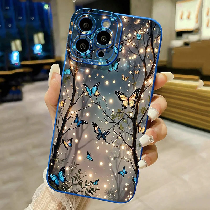 Fundas para iPhone 16, 15, 14, 13, 12, 11 Pro Max, X, XR, XS, con diseño de mariposa que brilla en la oscuridad